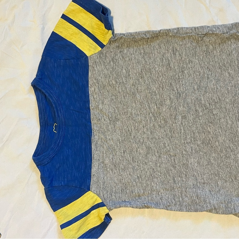 Boden Blue and Gray Kids Tee with Yellow Stripes
